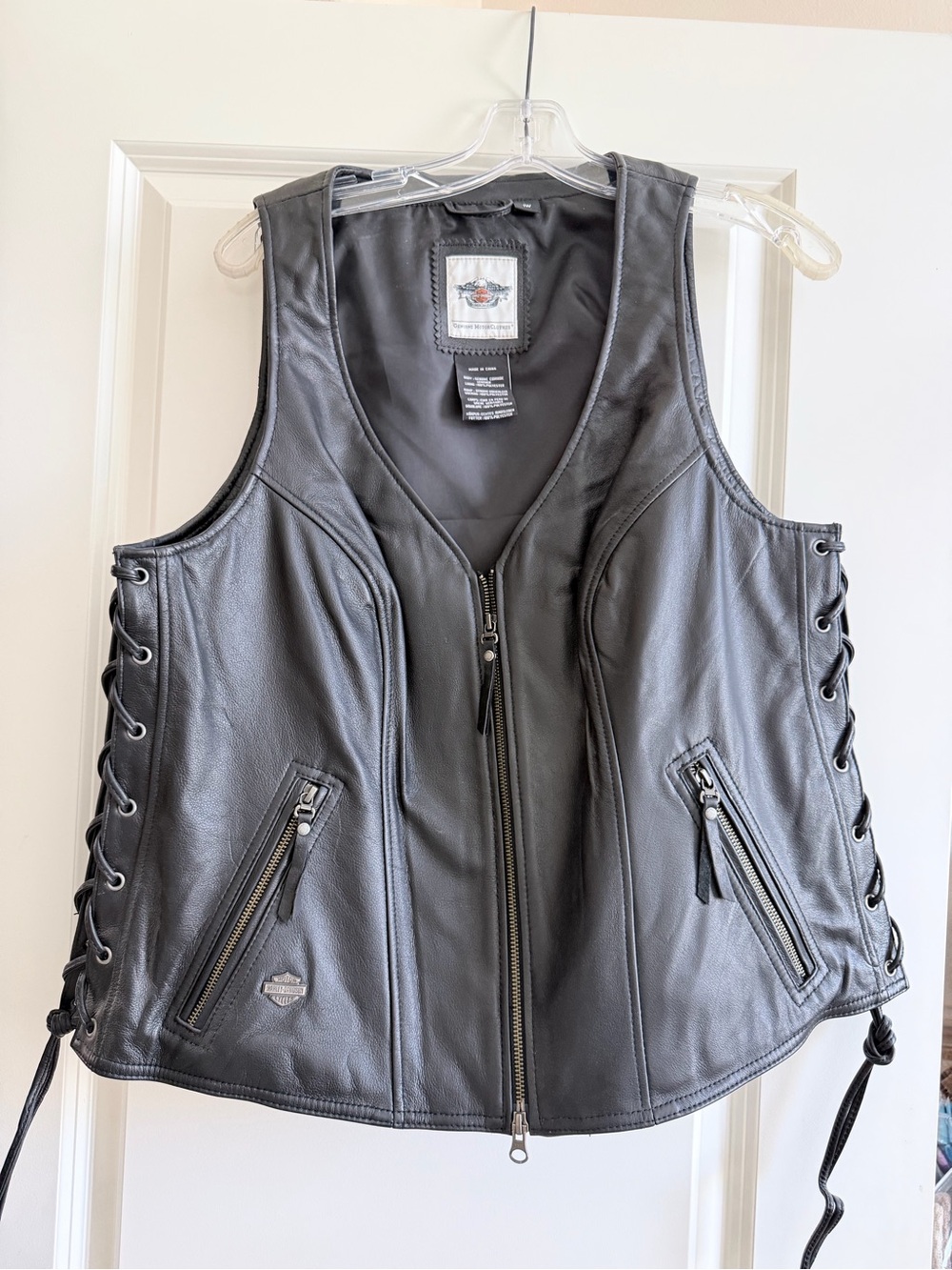 Harley-Davidson Black Leather Lace-Up Motorcycle Vest